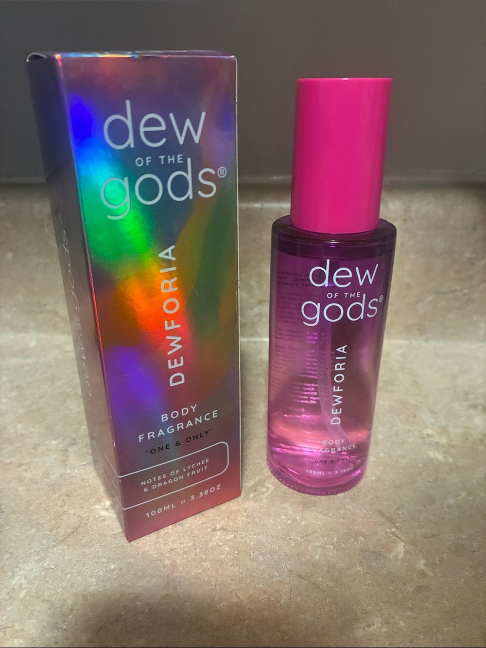 Dew of the Gods Dewforia Body Fragrance — Iridescent Pink/Gold Box